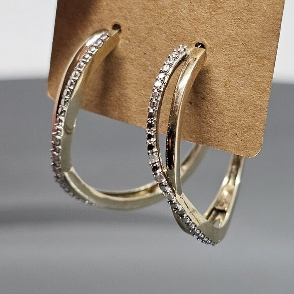 925 Sterling Silver Vermeil - Natural Diamond Crossover Semi Hoop Earrings - Picture 9 of 12